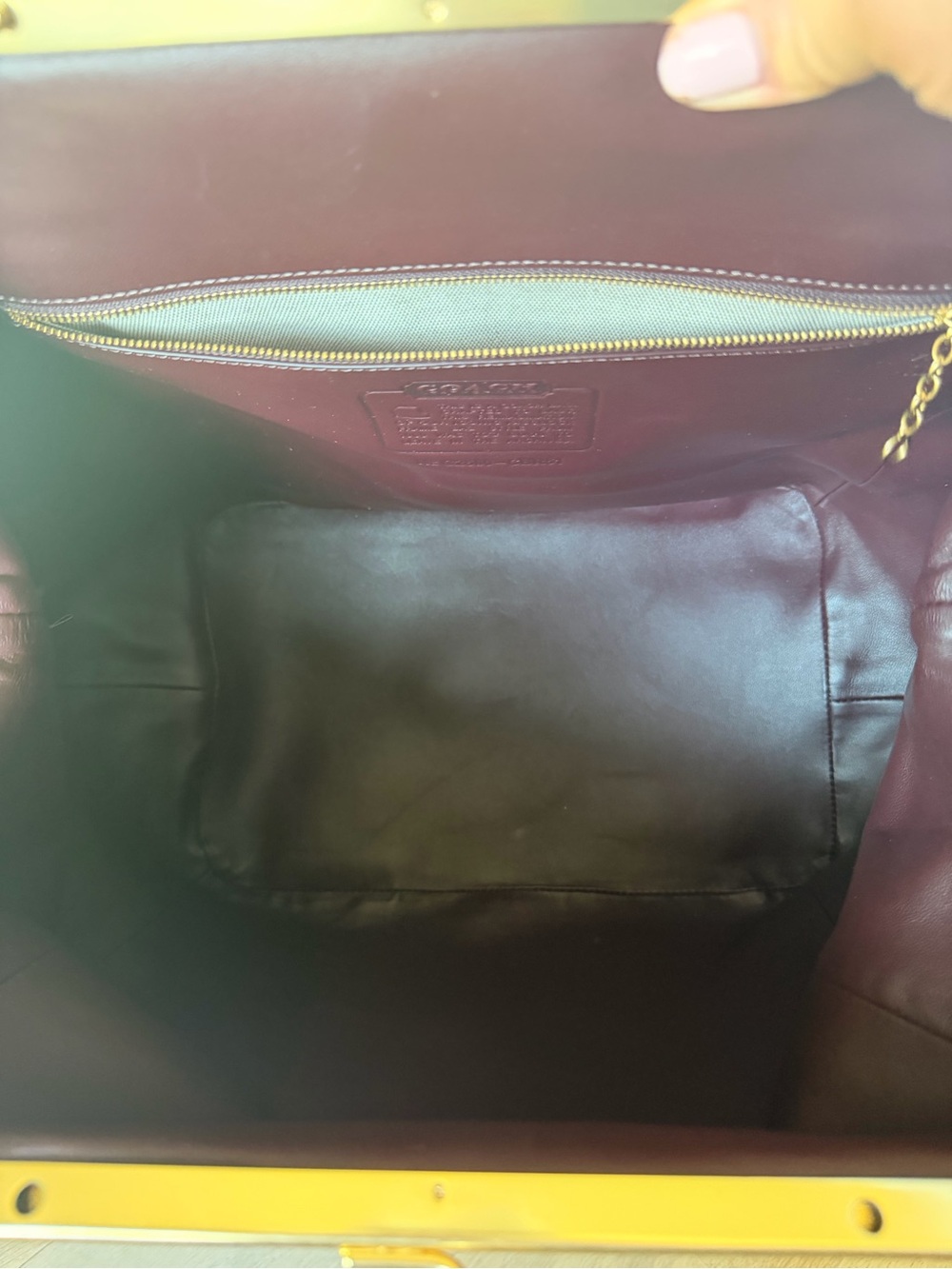 Large Coach Kiss-Lock Frame Clutch in Deep Burgundy with Gold Hardware - Picture 5 of 8